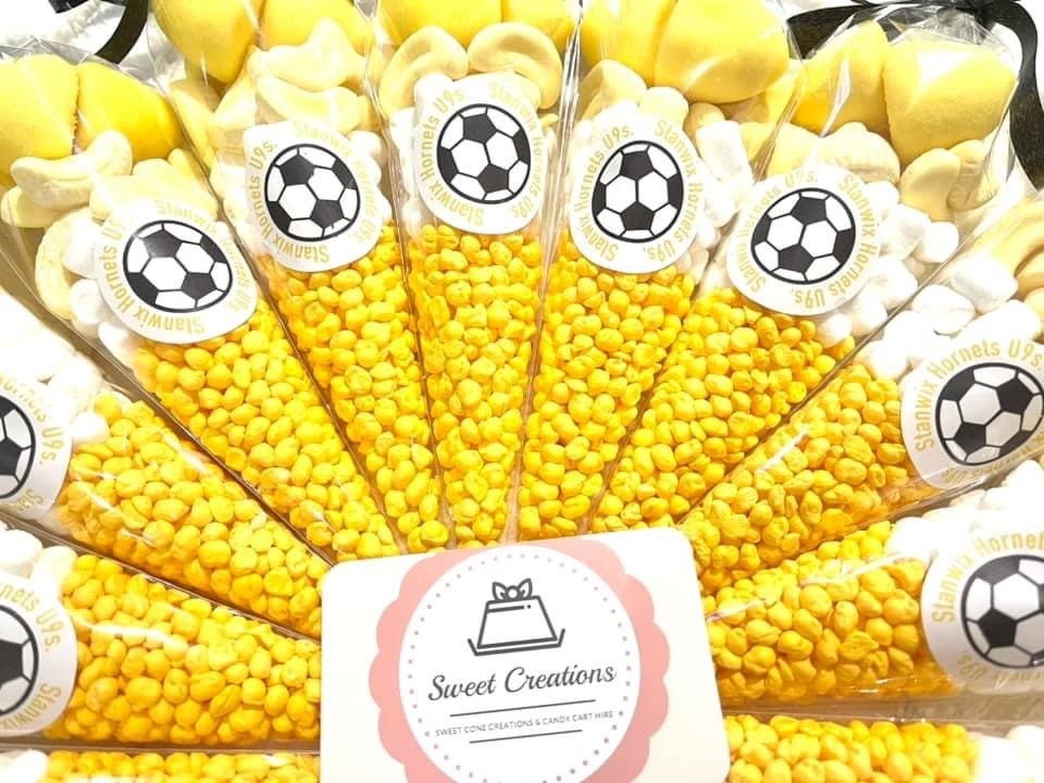 Yellow and Black Football Sweetie Cones