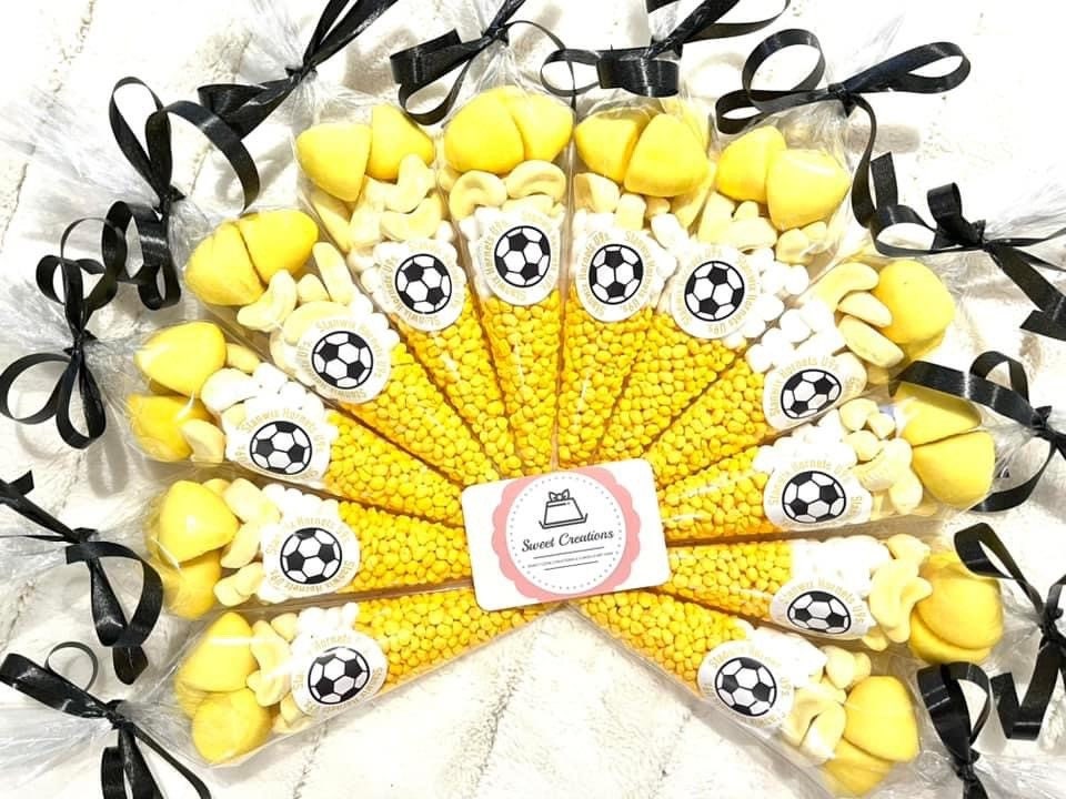 Yellow and Black Football Sweetie Cones